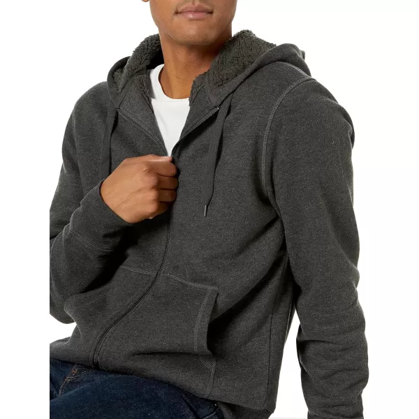 Amazon Essentials Mens SherpaLined FullZip Hooded Fleece SweatshirtCharcoal Heather