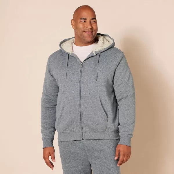 Amazon Essentials Mens SherpaLined FullZip Hooded Fleece SweatshirtLight Grey Heather