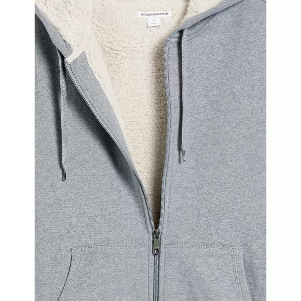 Amazon Essentials Mens SherpaLined FullZip Hooded Fleece SweatshirtLight Grey Heather