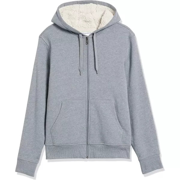 Amazon Essentials Mens SherpaLined FullZip Hooded Fleece SweatshirtLight Grey Heather