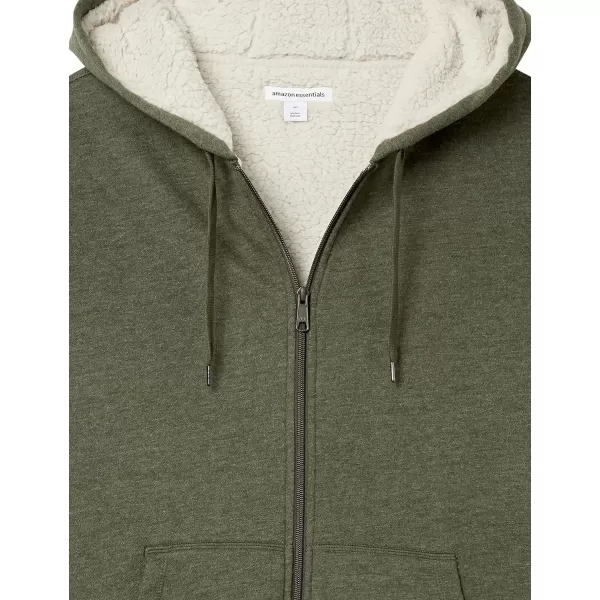 Amazon Essentials Mens SherpaLined FullZip Hooded Fleece SweatshirtOlive