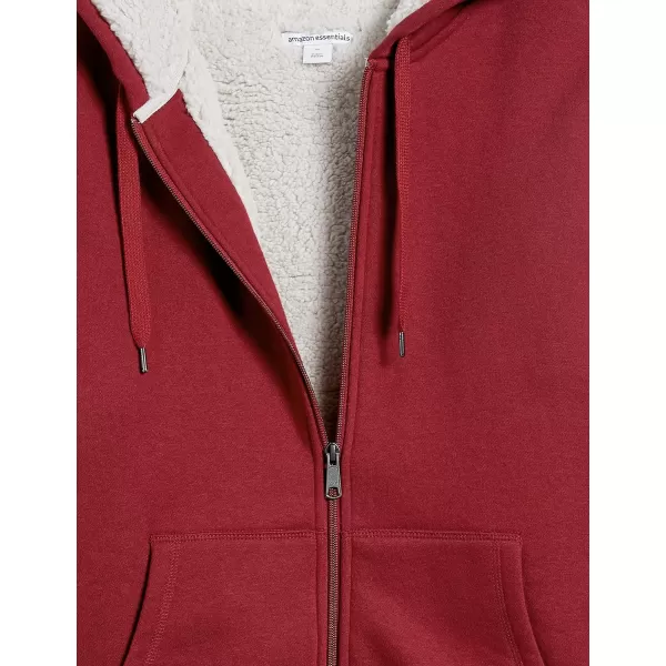 Amazon Essentials Mens SherpaLined FullZip Hooded Fleece SweatshirtRed