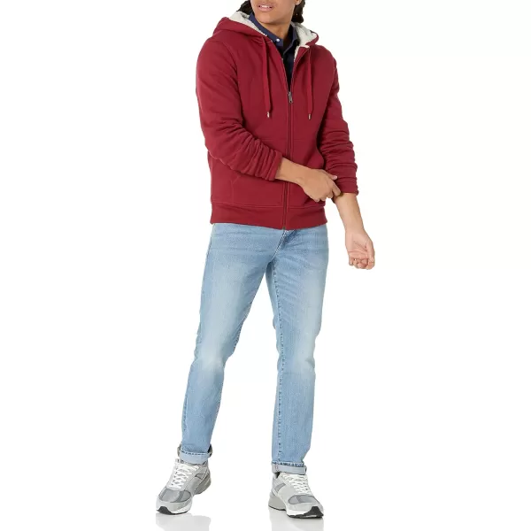 Amazon Essentials Mens SherpaLined FullZip Hooded Fleece SweatshirtRed