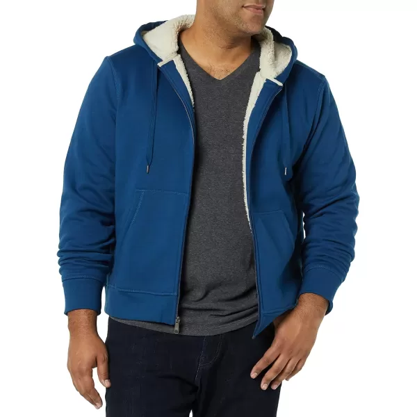 Amazon Essentials Mens SherpaLined FullZip Hooded Fleece SweatshirtTeal Blue