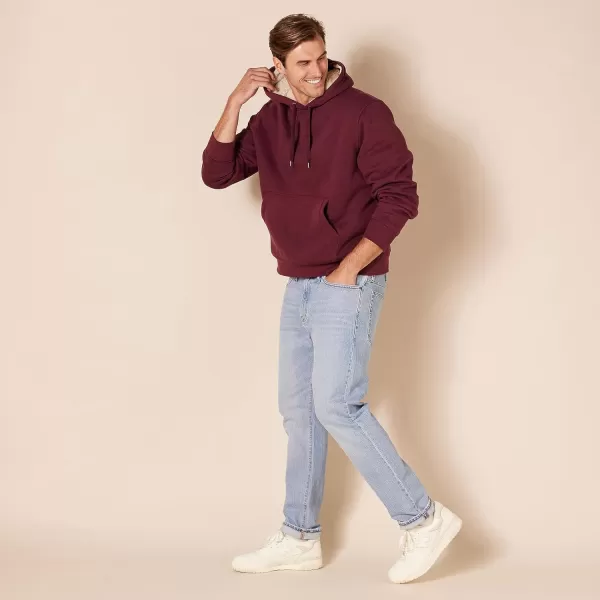 Amazon Essentials Mens SherpaLined Pullover Hoodie SweatshirtBurgundy