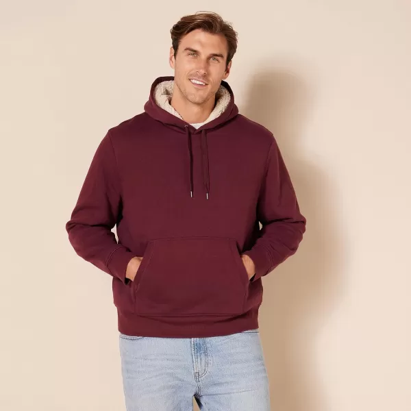 Amazon Essentials Mens SherpaLined Pullover Hoodie SweatshirtBurgundy