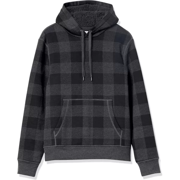 Amazon Essentials Mens SherpaLined Pullover Hoodie SweatshirtCharcoal Buffalo Plaid