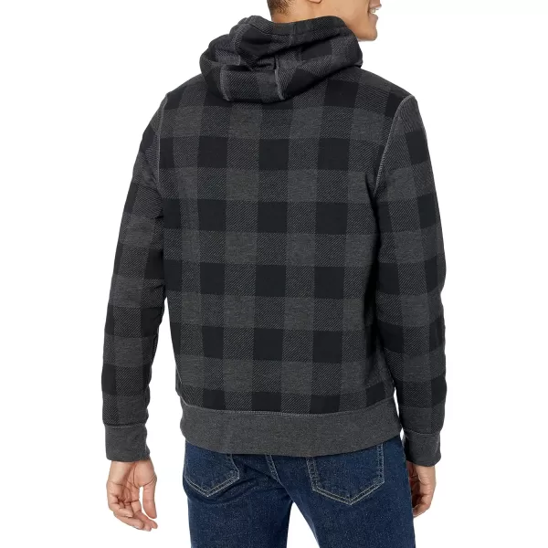 Amazon Essentials Mens SherpaLined Pullover Hoodie SweatshirtCharcoal Buffalo Plaid