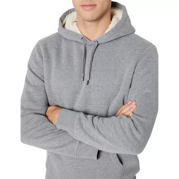 Amazon Essentials Mens SherpaLined Pullover Hoodie SweatshirtLight Grey Heather