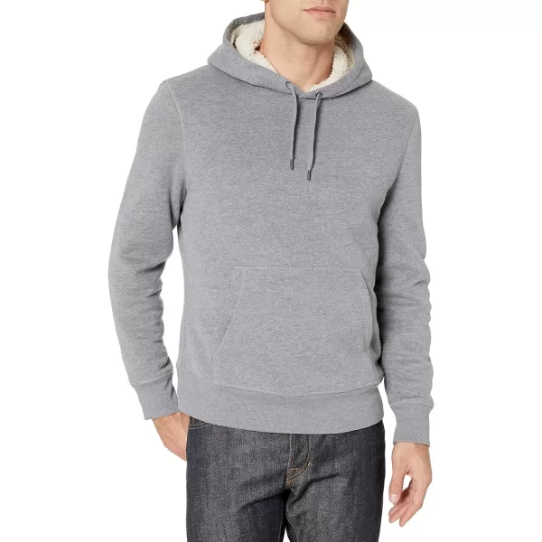 Amazon Essentials Mens SherpaLined Pullover Hoodie SweatshirtLight Grey Heather