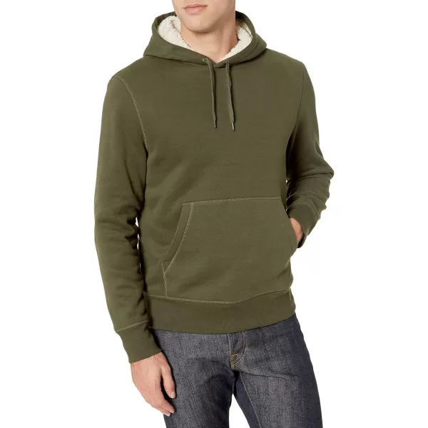 Amazon Essentials Mens SherpaLined Pullover Hoodie SweatshirtOlive