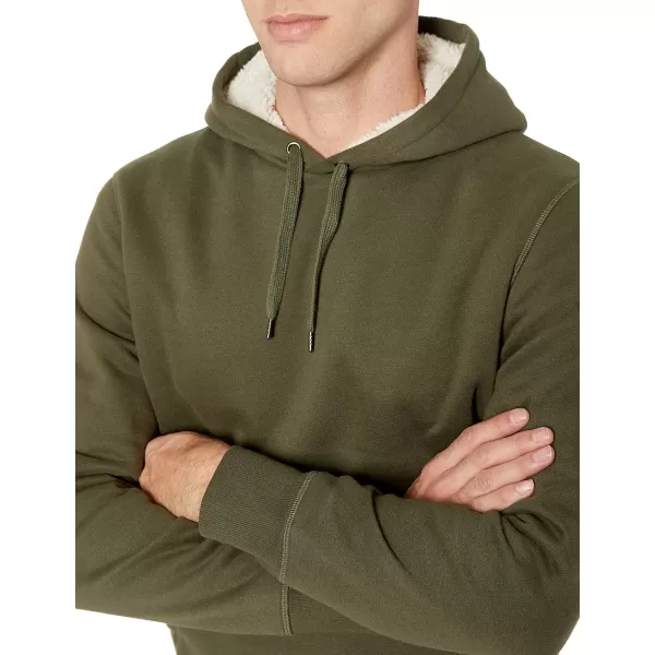 Amazon Essentials Mens SherpaLined Pullover Hoodie SweatshirtOlive