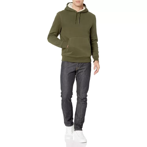 Amazon Essentials Mens SherpaLined Pullover Hoodie SweatshirtOlive