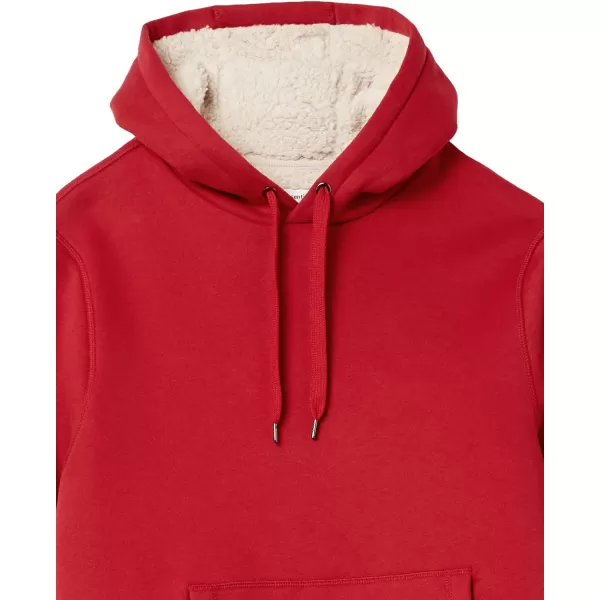 Amazon Essentials Mens SherpaLined Pullover Hoodie SweatshirtRed