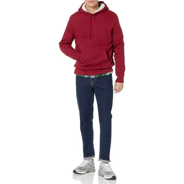 Amazon Essentials Mens SherpaLined Pullover Hoodie SweatshirtRed