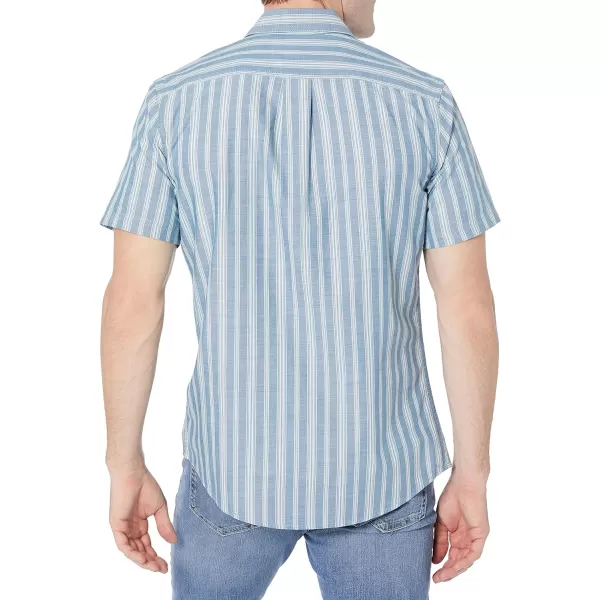 Amazon Essentials Mens ShortSleeve Chambray ShirtBlue Vertical Stripe