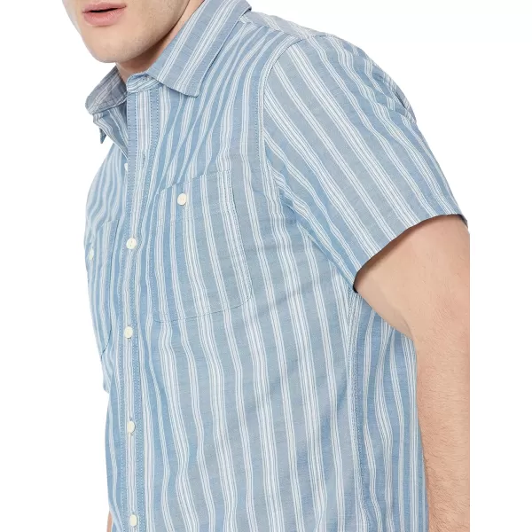 Amazon Essentials Mens ShortSleeve Chambray ShirtBlue Vertical Stripe