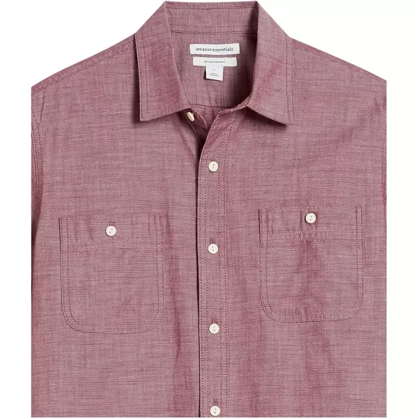 Amazon Essentials Mens ShortSleeve Chambray ShirtBurgundy