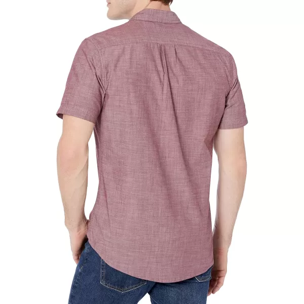 Amazon Essentials Mens ShortSleeve Chambray ShirtBurgundy