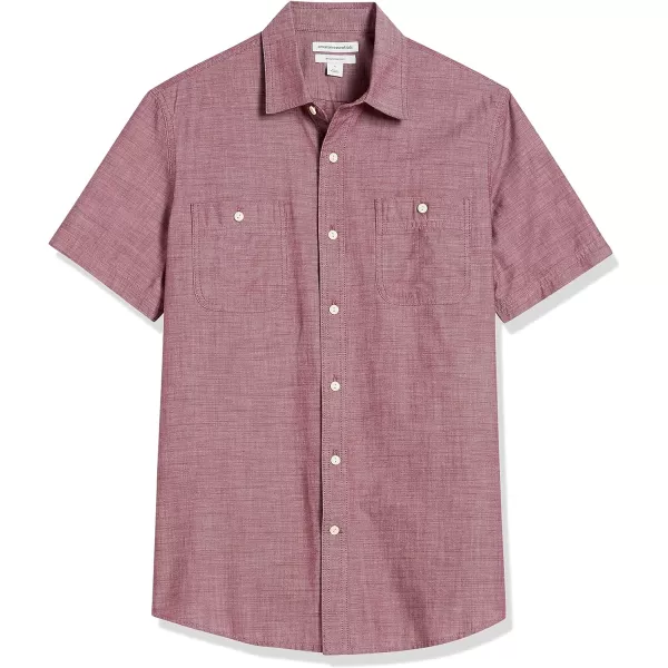 Amazon Essentials Mens ShortSleeve Chambray ShirtBurgundy