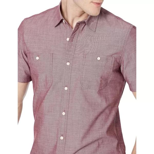 Amazon Essentials Mens ShortSleeve Chambray ShirtBurgundy