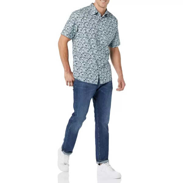 Amazon Essentials Mens ShortSleeve Stretch Poplin Shirt Available in Big amp TallBlue Floral