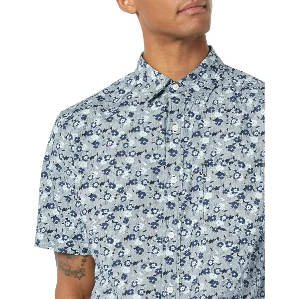 Amazon Essentials Mens ShortSleeve Stretch Poplin Shirt Available in Big amp TallBlue Floral