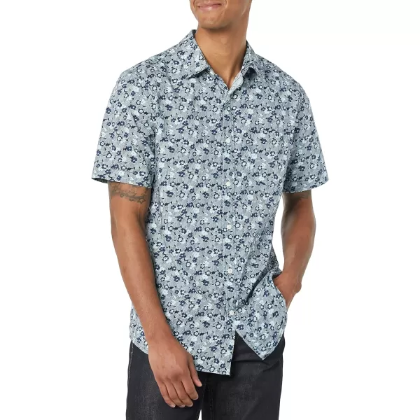 Amazon Essentials Mens ShortSleeve Stretch Poplin Shirt Available in Big amp TallBlue Floral