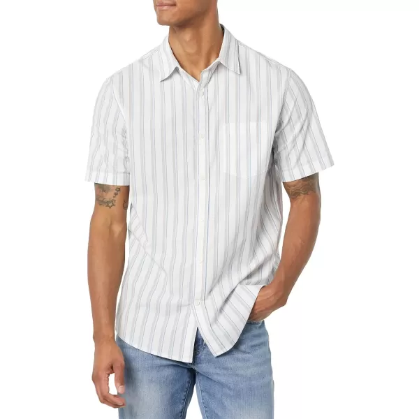 Amazon Essentials Mens ShortSleeve Stretch Poplin Shirt Available in Big amp TallBlue Grey White Stripe