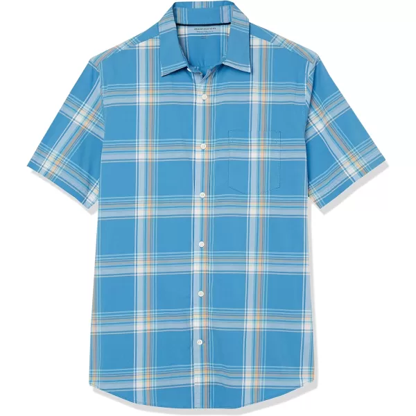 Amazon Essentials Mens ShortSleeve Stretch Poplin Shirt Available in Big amp TallBlue Peach Plaid