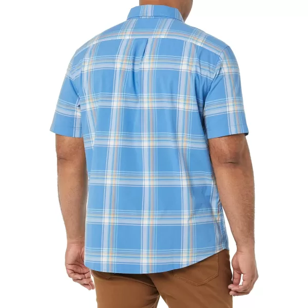 Amazon Essentials Mens ShortSleeve Stretch Poplin Shirt Available in Big amp TallBlue Peach Plaid