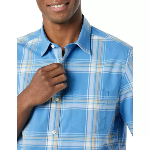 Amazon Essentials Mens ShortSleeve Stretch Poplin Shirt Available in Big amp TallBlue Peach Plaid