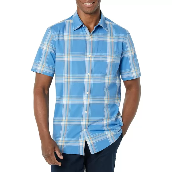 Amazon Essentials Mens ShortSleeve Stretch Poplin Shirt Available in Big amp TallBlue Peach Plaid