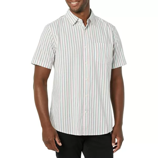 Amazon Essentials Mens ShortSleeve Stretch Poplin Shirt Available in Big amp TallBlue White Stripe