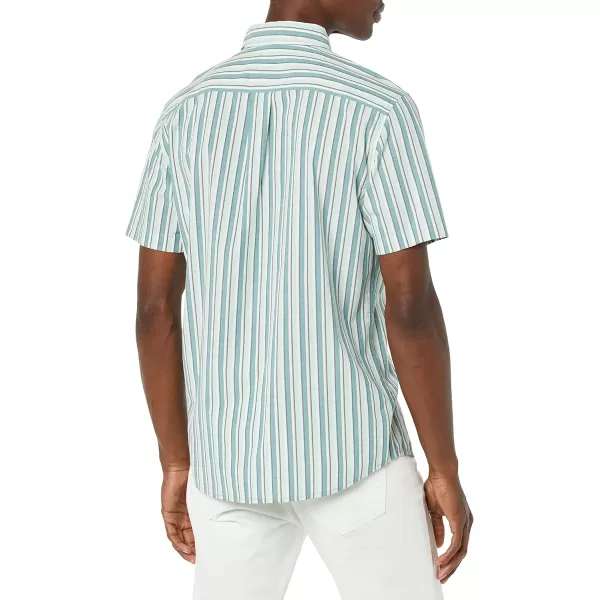 Amazon Essentials Mens ShortSleeve Stretch Poplin Shirt Available in Big amp TallLight Blue Stripe