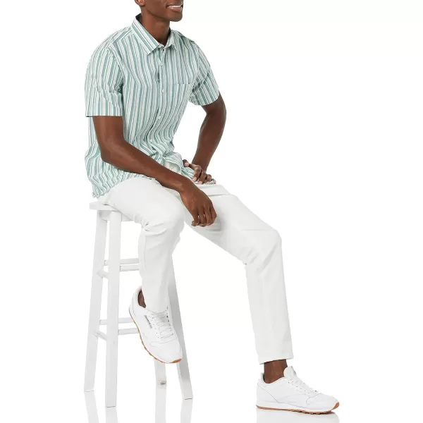 Amazon Essentials Mens ShortSleeve Stretch Poplin Shirt Available in Big amp TallLight Blue Stripe