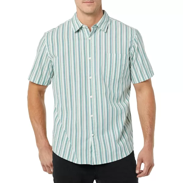 Amazon Essentials Mens ShortSleeve Stretch Poplin Shirt Available in Big amp TallLight Blue Stripe