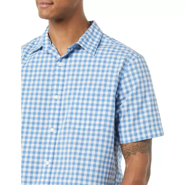 Amazon Essentials Mens ShortSleeve Stretch Poplin Shirt Available in Big amp TallLight Blue White Gingham