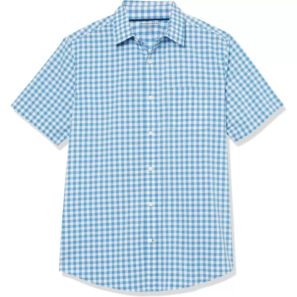 Amazon Essentials Mens ShortSleeve Stretch Poplin Shirt Available in Big amp TallLight Blue White Gingham