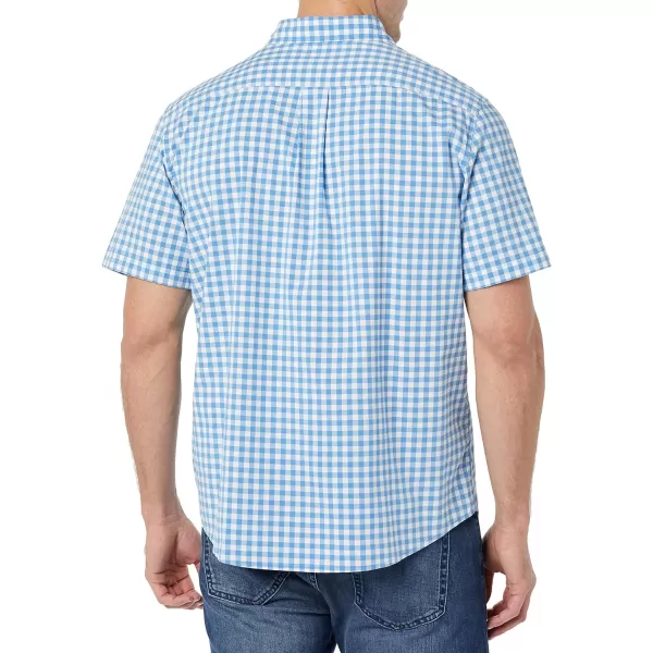 Amazon Essentials Mens ShortSleeve Stretch Poplin Shirt Available in Big amp TallLight Blue White Gingham