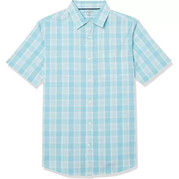 Amazon Essentials Mens ShortSleeve Stretch Poplin Shirt Available in Big amp TallLight BlueWhite Plaid