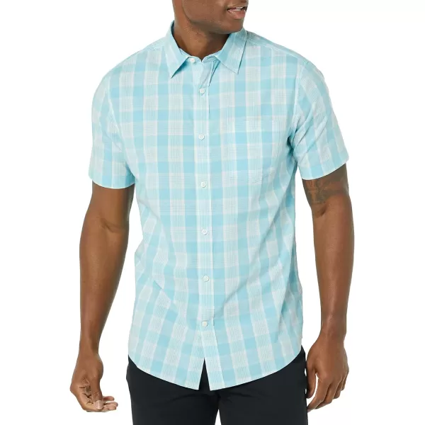 Amazon Essentials Mens ShortSleeve Stretch Poplin Shirt Available in Big amp TallLight BlueWhite Plaid