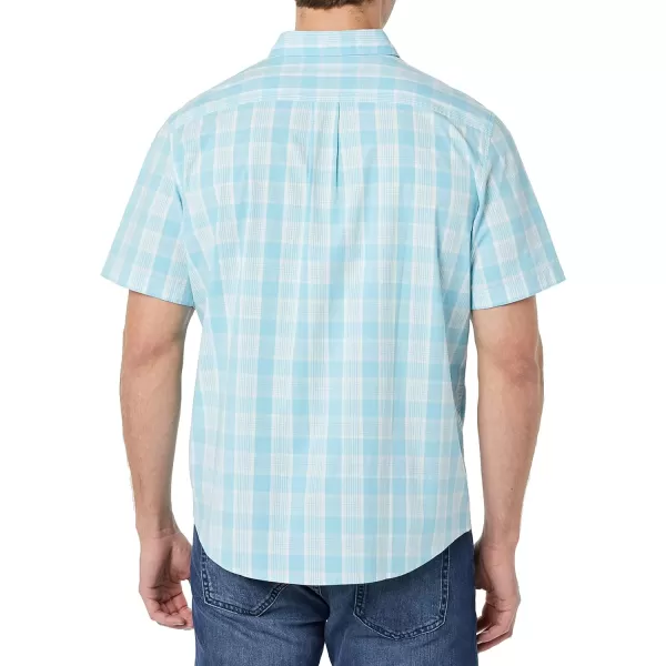 Amazon Essentials Mens ShortSleeve Stretch Poplin Shirt Available in Big amp TallLight BlueWhite Plaid