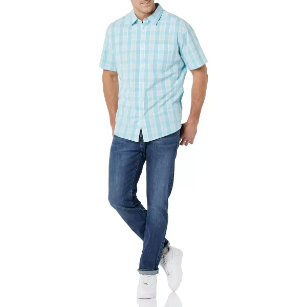 Amazon Essentials Mens ShortSleeve Stretch Poplin Shirt Available in Big amp TallLight BlueWhite Plaid