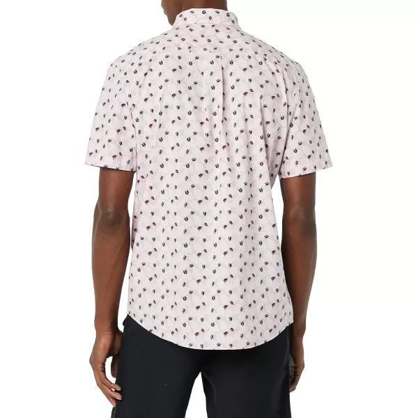 Amazon Essentials Mens ShortSleeve Stretch Poplin Shirt Available in Big amp TallLight Pink Palm Leaf Print