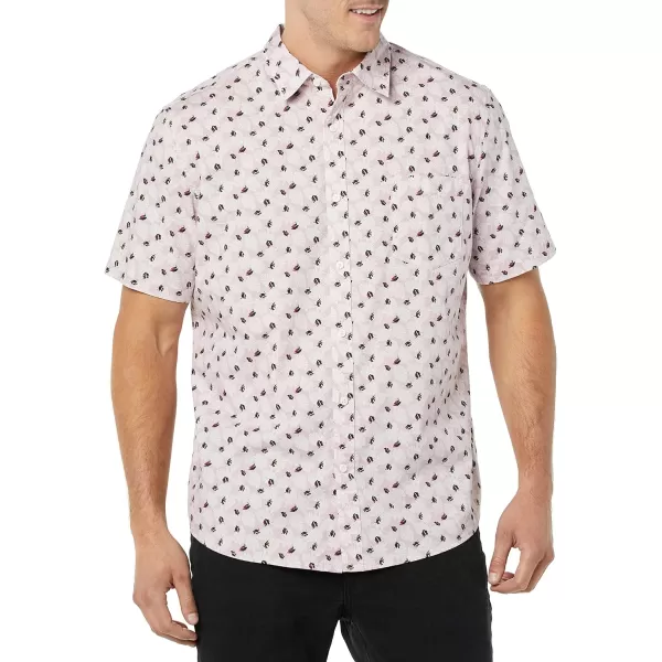 Amazon Essentials Mens ShortSleeve Stretch Poplin Shirt Available in Big amp TallLight Pink Palm Leaf Print