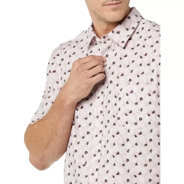 Amazon Essentials Mens ShortSleeve Stretch Poplin Shirt Available in Big amp TallLight Pink Palm Leaf Print