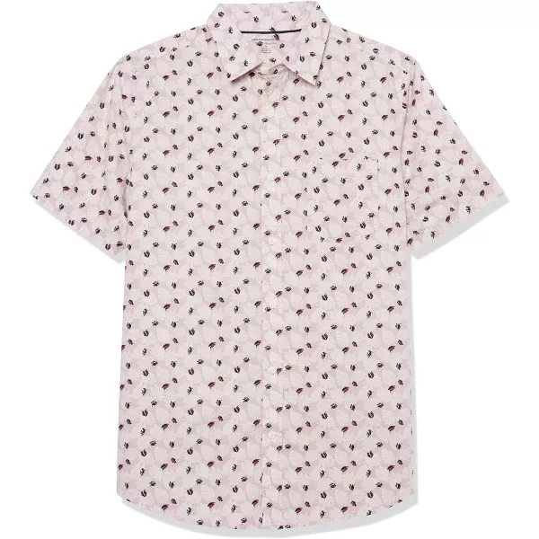 Amazon Essentials Mens ShortSleeve Stretch Poplin Shirt Available in Big amp TallLight Pink Palm Leaf Print