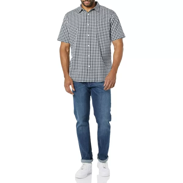 Amazon Essentials Mens ShortSleeve Stretch Poplin Shirt Available in Big amp TallNavy Gingham