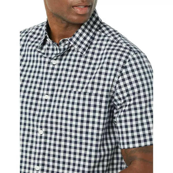 Amazon Essentials Mens ShortSleeve Stretch Poplin Shirt Available in Big amp TallNavy Gingham